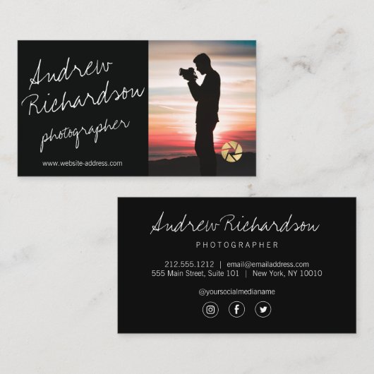 Moderne handgeschreven silhouet fotograaf visitekaartje (Voorkant / Achterkant)