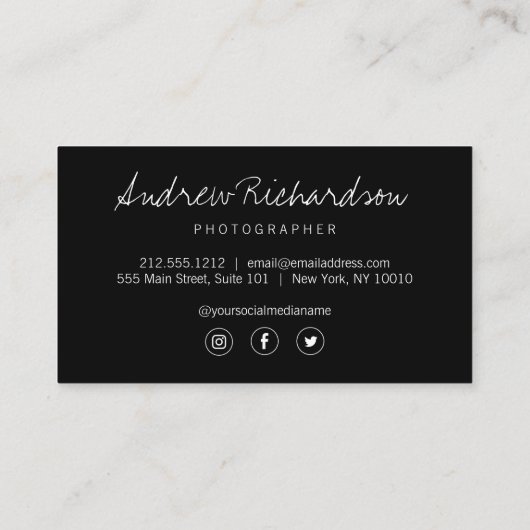 Moderne handgeschreven silhouet fotograaf visitekaartje (Achterkant)