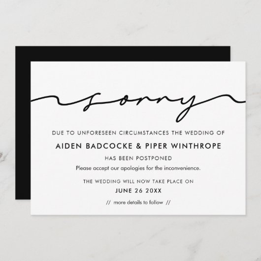 Moderne handgeschreven sorry trouwupdatekaart kaart (Voorkant / Achterkant)