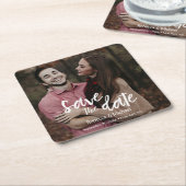 Moderne handgeschreven stijlvol sparen de datumWed Kartonnen Onderzetters (Schuin)