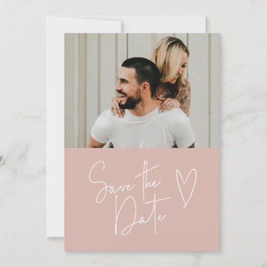 Moderne handgeschreven stoffige roze foto Bewaar d Save The Date (Voorkant)