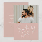 Moderne handgeschreven stoffige roze foto Bewaar d Save The Date (Voorkant / Achterkant)