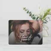 Moderne handgeschreven trouwfoto bedankkaart (Staand voorkant)