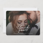 Moderne handgeschreven trouwfoto bedankkaart (Voorkant)