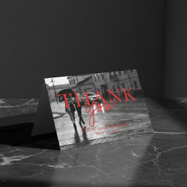 Moderne handgeschreven trouwfoto Dank u Bedankkaart