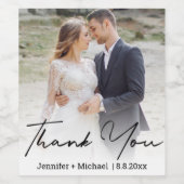 Moderne handgeschreven trouwfoto dank u wijn etiket (Enkel label)