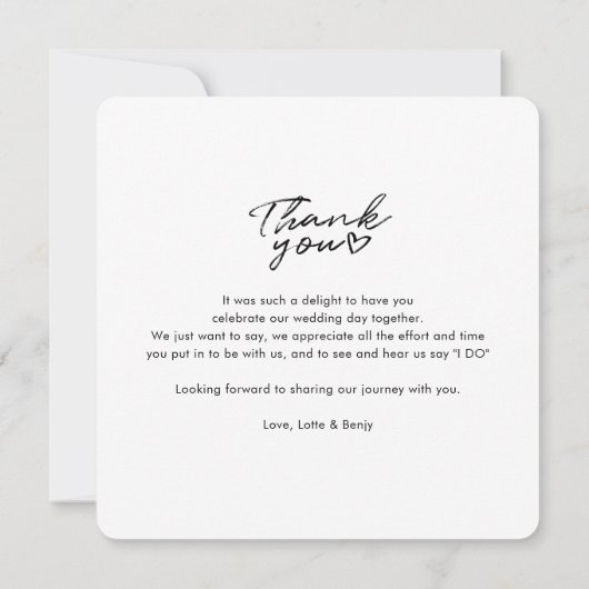 Moderne handgeschreven trouwfoto dankkaart bedankkaart (Achterkant)