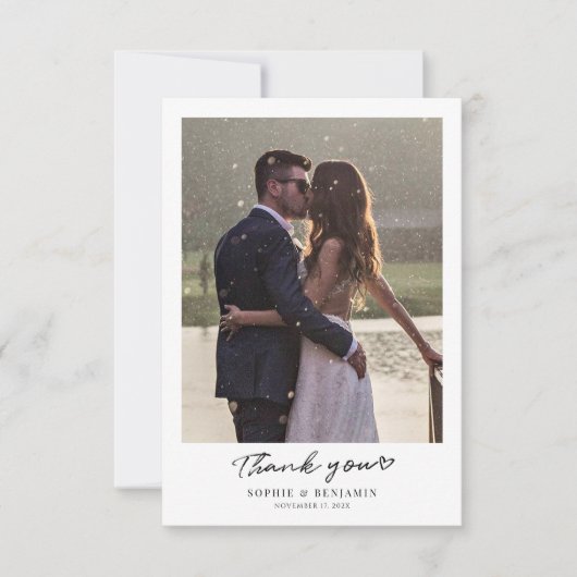 Moderne handgeschreven trouwfoto's bedankkaart (Voorkant)