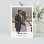 Moderne handgeschreven trouwfoto's bedankkaart (Staand voorkant)