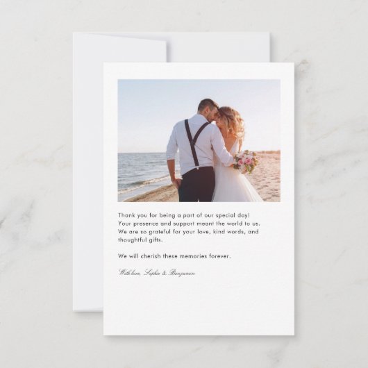 Moderne handgeschreven trouwfoto's bedankkaart (Achterkant)