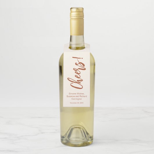 Moderne handgeschreven Typografie Cheers. Flessenhanger (Op fles)