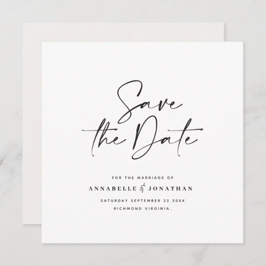 Moderne handgeschreven typografie trouwkaart save the date (Voorkant / Achterkant)