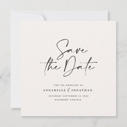 Moderne handgeschreven typografie trouwkaart save the date (Voorkant)