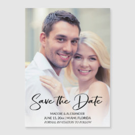 Moderne handgeschreven verlovingsfoto Save Date Magnetische Uitnodiging