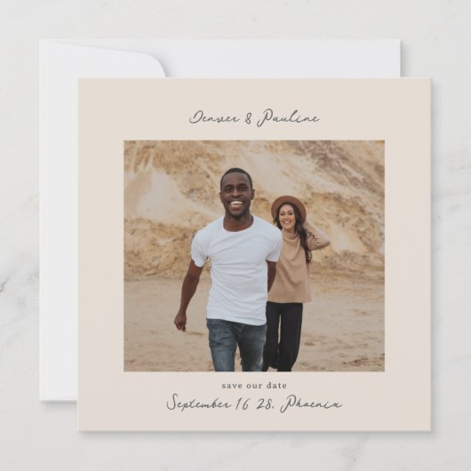 Moderne Handgeschreven Vierkante Foto Huwelijk  Save The Date (Voorkant)
