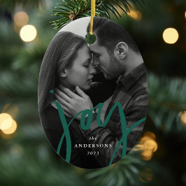 Moderne handgeschreven vreugde groene foto vakanti keramisch ornament