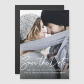 Moderne, handgeschreven witte kalligrafie foto sla magnetische uitnodiging (Voorkant / Achterkant)