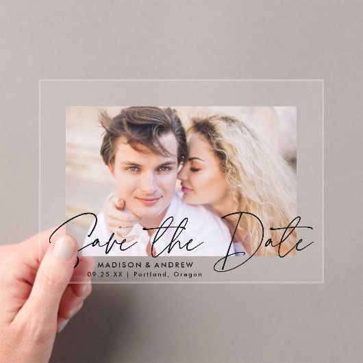 Moderne handgeschreven zwarte script save the date acryl uitnodigingen (Insitu (Draagbaar))