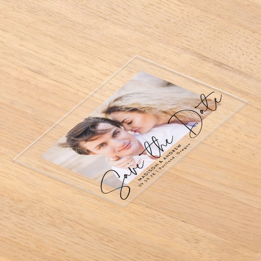 Moderne handgeschreven zwarte script save the date acryl uitnodigingen (Laagn)