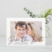 Moderne handgeschreven zwarte scriptfoto save the date (Staand voorkant)