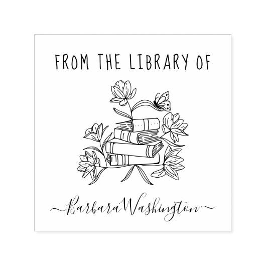 Moderne handgetekende, aangepaste bibliotheekvlind  zelfinktende stempel (Design)