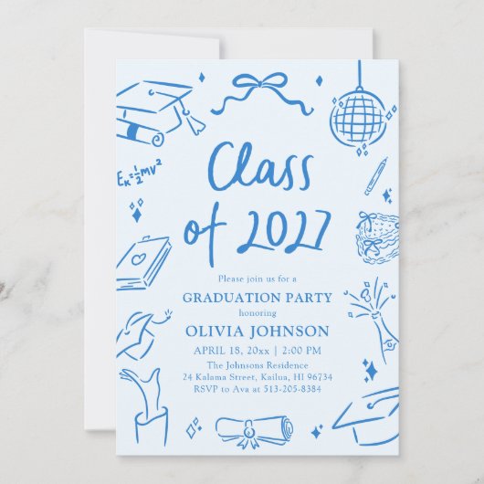 Moderne Handgetekende Afstudeerfeest Klas van 2027 Kaart (Voorkant)