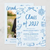 Moderne Handgetekende Afstudeerfeest Klas van 2027 Kaart (Voorkant / Achterkant)