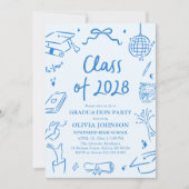 Moderne Handgetekende Afstudeerfeest Klas van 2028 Kaart (Voorkant)