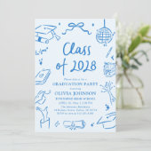 Moderne Handgetekende Afstudeerfeest Klas van 2028 Kaart (Staand voorkant)