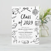 Moderne Handgetekende Afstudeerfeest Klas van 2029 Kaart (Staand voorkant)