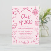Moderne Handgetekende Afstudeerfeest Klas van 2029 Kaart (Staand voorkant)
