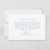 Moderne handgetekende blauwe palmbomen bruiloft bedankkaart (Achterkant)