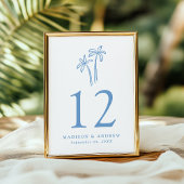 Moderne handgetekende blauwe palmbomen bruiloft kaart