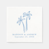 Moderne handgetekende blauwe palmbomen bruiloft servet (Voorkant)