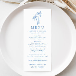 Moderne Handgetekende Blauwe Palmboom Bruiloft Menu
