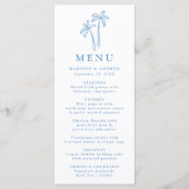 Moderne Handgetekende Blauwe Palmboom Bruiloft Menu (Voorkant)