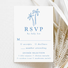 Moderne Handgetekende Blauwe Palmboom Huwelijk RSVP Kaartje