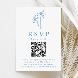 Moderne Handgetekende Blauwe Palmboom QR Code Trou RSVP Kaartje