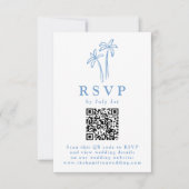Moderne Handgetekende Blauwe Palmboom QR Code Trou RSVP Kaartje (Voorkant)