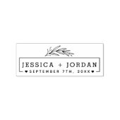 Moderne handgetekende botanische tak trouwdatum rubberstempel (Afrduk)