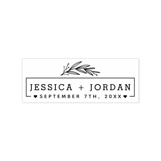 Moderne handgetekende botanische tak trouwdatum rubberstempel (Afrduk)