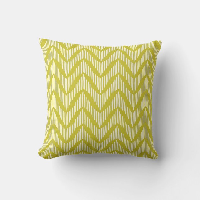 Moderne handgetekende Chevron Pattern Chartreuse Kussen (Voorkant)