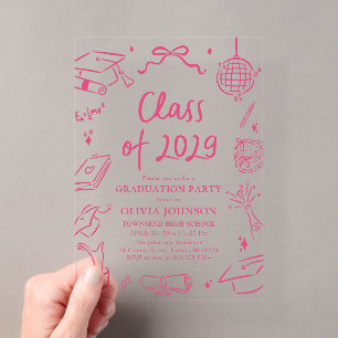 Moderne handgetekende diploma-uitreikingsfeest kla acryl uitnodigingen