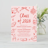 Moderne Handgetekende Eindexamenfeest Klas van 202 Kaart (Staand voorkant)