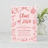 Moderne Handgetekende Eindexamenfeest Klas van 202 Kaart (Staand voorkant)