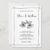 Moderne handgetekende grillige bruiloft kaart (Voorkant)