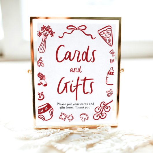 Moderne handgetekende Italiaanse pizza Kaarten en  Poster