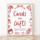 Moderne handgetekende Italiaanse pizza Kaarten en  Poster