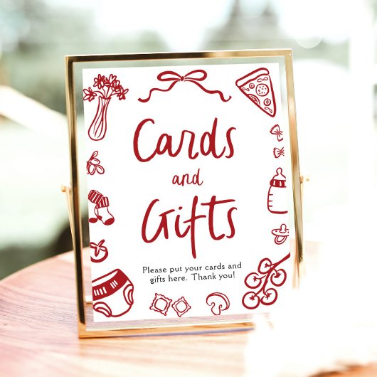 Moderne handgetekende Italiaanse pizza Kaarten en  Poster