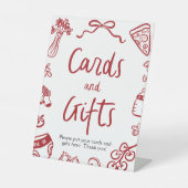 Moderne handgetekende Italiaanse pizza Kaarten en Reclamebord Met Voetstuk (Voorkant)